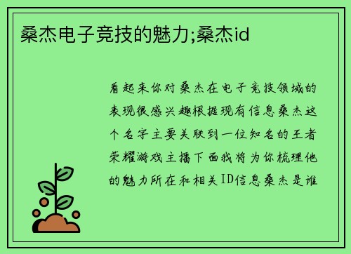 桑杰电子竞技的魅力;桑杰id