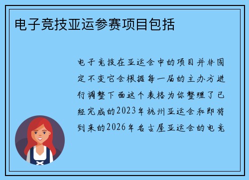 电子竞技亚运参赛项目包括